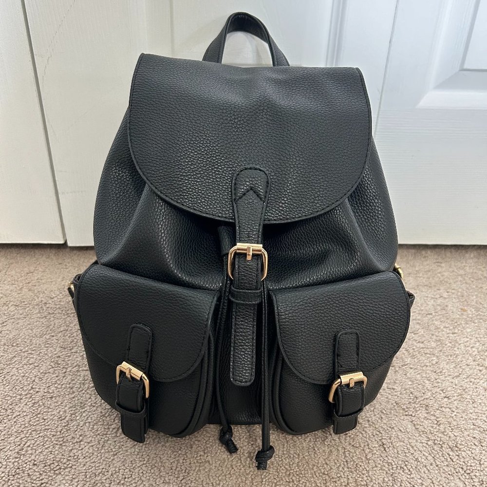 Black Faux Leather Backpack